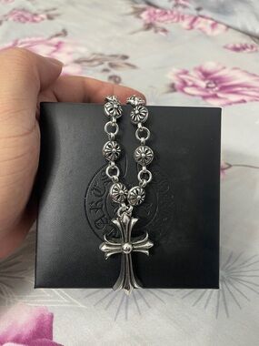Chrome Hearts Silver Floral-Link Cross Necklace